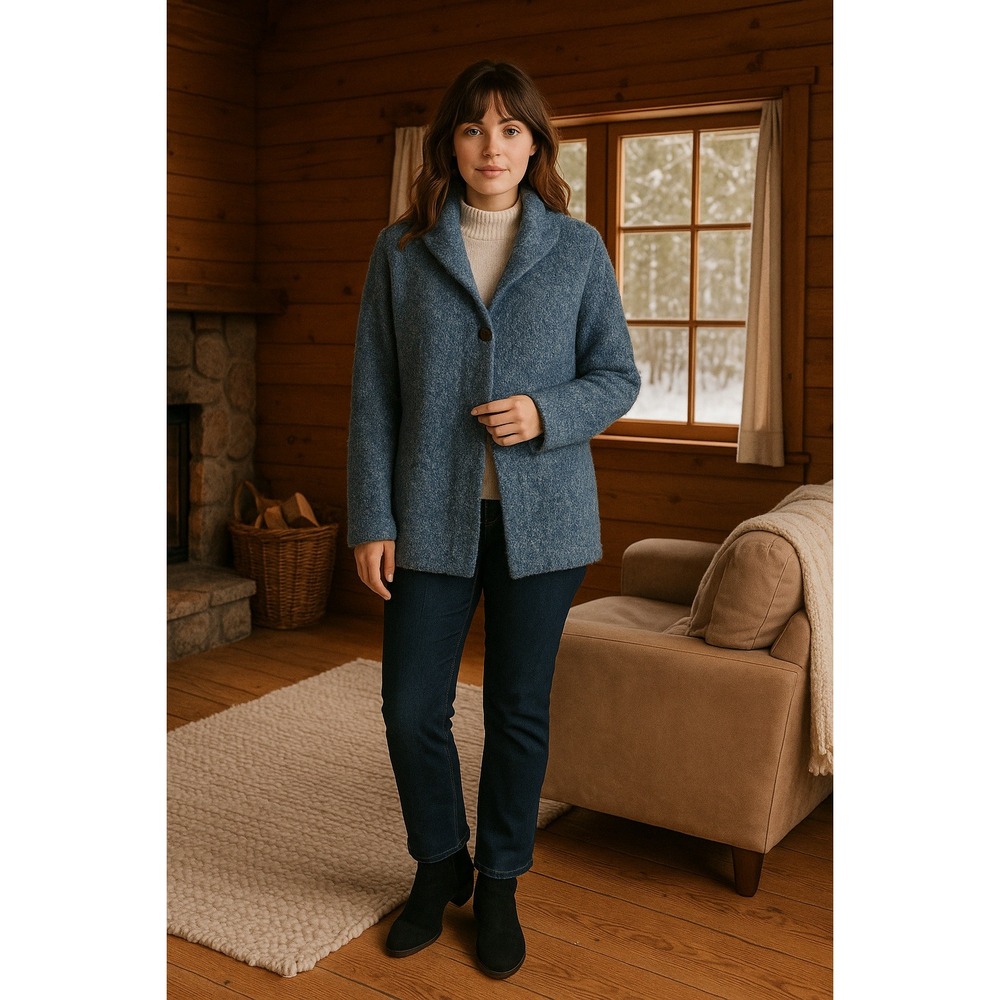 Karen Scott Blue Chunky Knit Boucle Cardigan Sweater XL Cozy Cabin Winter Layer